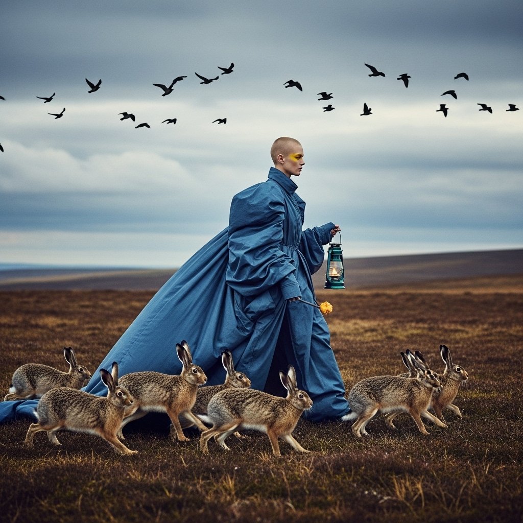 syntaxaegis's tweet image. She left the kingdom at dusk, wrapped in ocean fabric and followed by rabbits with no sense of urgency.
#hautecouture #digitalart #surreal #fashion #surrealism