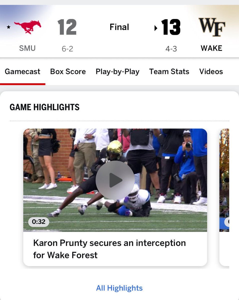 ACCessPony's tweet image. SMUs first regular season loss in 3 year is to…. Wake Forest????
