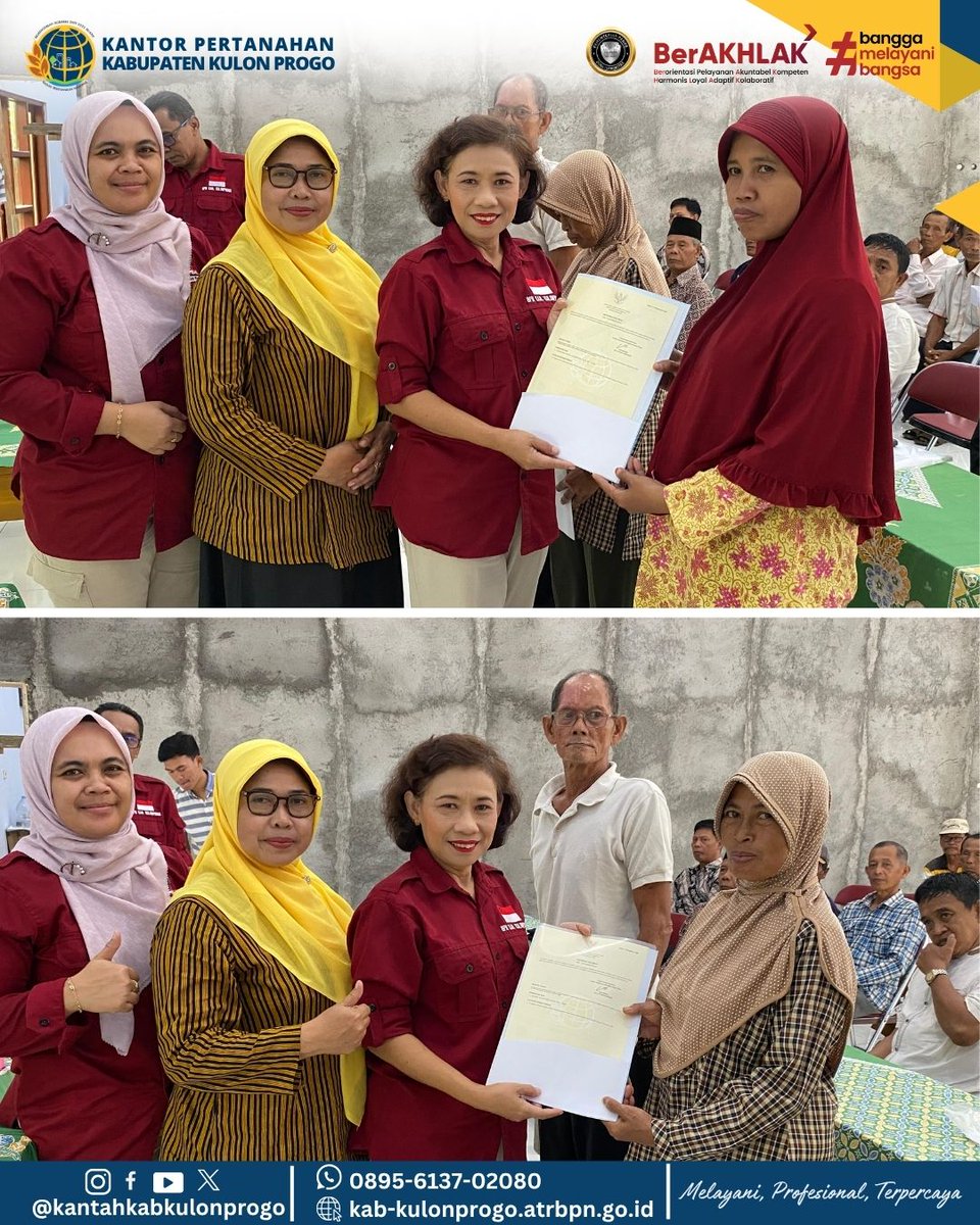 atr_bpnkprogo's tweet image. Hallo,#sobatATRBPNKulonProgo

Kantor Pertanahan Kabupaten Kulon Progo kembali menyerahkan 90 sertipikat hak atas tanah elektronik kepada warga Kalurahan Temon Wetan, Kapanewon Temon, Kamis (23/10). 

#PTSLTemon2025
#PTSLKulonProgo2025
#SertipikatElektronik
#KantahKulonProgo