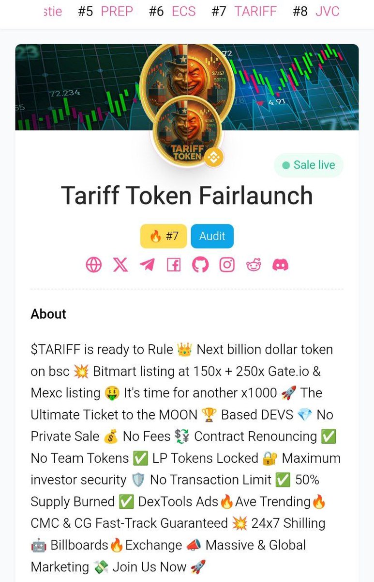 TariffTokenBSC's tweet photo. 📊We are coming guys, Now #7 📊

📈Soon #1 

Let's keep moving forward together.

✅Buy more now : https://t.co/sAaOyaTnw9

🚀🚀🚀🚀 https://t.co/pOxjsOCGFb