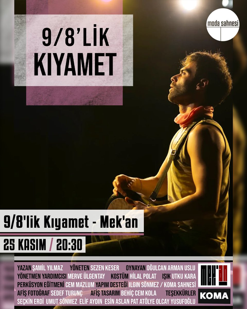 9/8'lik Kıyamet
25 Kasım, 20:30
Bilet almak için biletinial.com/tr-tr/tiyatro/…
#dokuzsekizlikkıyamet #modasahnesi