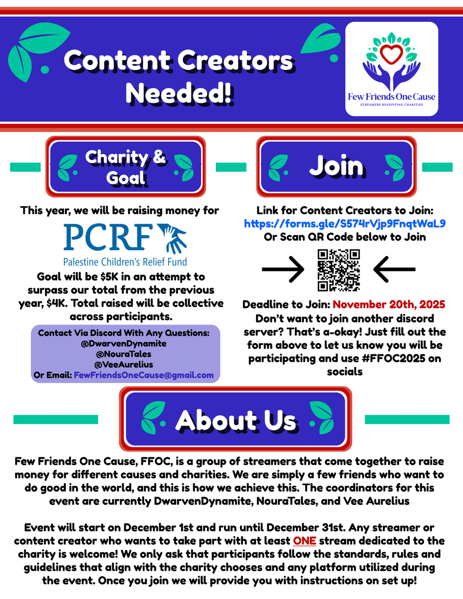 FFOC_Official's tweet photo. Wanna join an amazing group of creators? We have extended the deadline to join!

We invite content creators to join us! You can dedicate ONE stream towards the event with #FFOC2025 in your Twitch tags! If you are interested, please fill out the form below https://t.co/Gp6tu56onk https://t.co/vQDaGOsO10