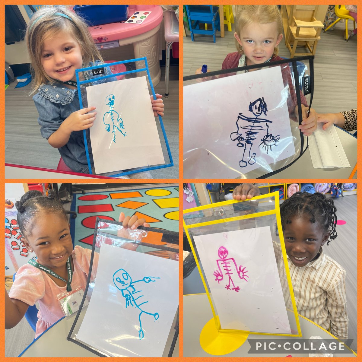 PB_Selover's tweet image. Boo! 👻 Ms. Megan’s class drew skeleton ☠️ lines during graphics practice and loved making pumpkin observations with their science eyes! 👀🎃