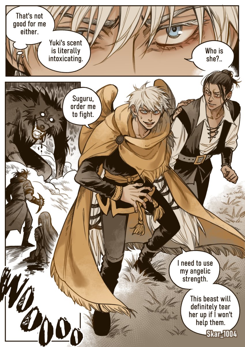 Wings of Obedience AU 🪶- Chapter 18 
#satosugu #chosoyuki 

Thank you sm for waiting!🥹✨ It's been a while since I was working on my comic.. I missed drawing it so much gosh💛 Also I think this part is filled with Halloween mysterious vibes hehe

[1/10?] 16 pages this time!!