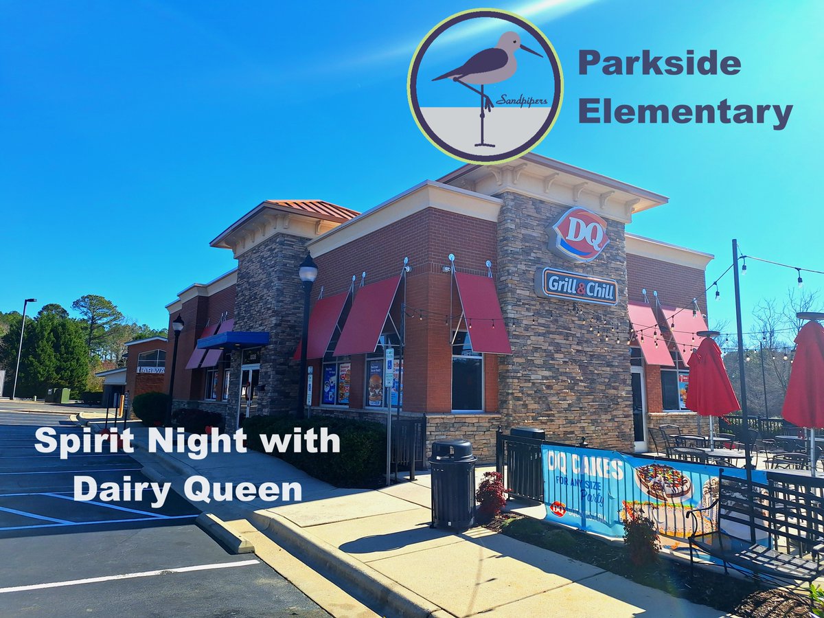 Join us this Wednesday Night at the Morrisville DQ for the Parkside Elementary Spirit Night!  We'll be donating a portion of our sales between 4-8 PM to the Parkside Elementary PTA, so come support a local school!

#MorrisvilleNC #LoveMyDQ #SchoolSpirit