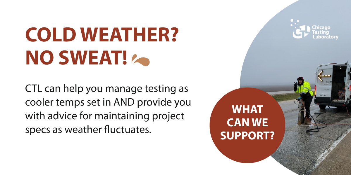 CHITestingLab's tweet image. Cold weather waits for no one, and neither does your schedule.
CTL’s schedule fills fast once the temps start to dip, and we’re already booking projects into November.
bit.ly/47hfMxe
#ChicagoTestingLab #CTL #ColdWeatherConstruction #LateSeasonTesting