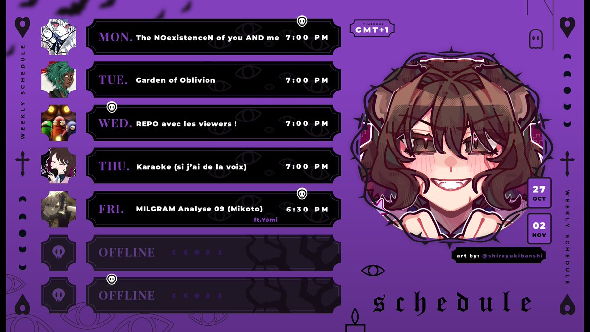 「Courrons ensemble sous la pleine lune~!」

Planning pour la semaine d'Halloween ! On blinde pour les vacances !!
(Je me réserve le droit d'annuler le karaoké si jamais ma gorge me fait trop mal d'ici-là...)

⇒ twitch.tv/lolipop_299

template by <a href="/hinomarune/">hinomarune</a>