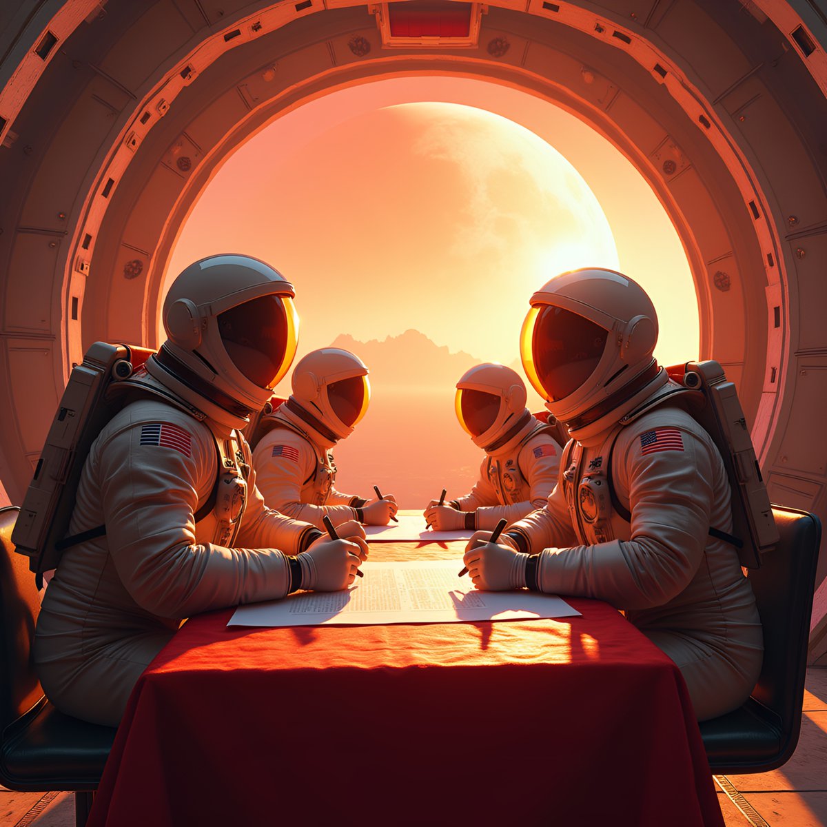 PromptSin's tweet image. Space team meeting: brainstorming on a new planet? 🚀✨ Share your out-of-this-world ideas! 
#FutureExplorers #SpaceVibes