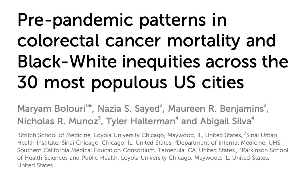 sharing an exciting win from this month! my first ever first-author publication on geographic and racial disparities in CRC mortality was recently published!! read it here ⬇️⬇️⬇️
frontiersin.org/journals/epide…
