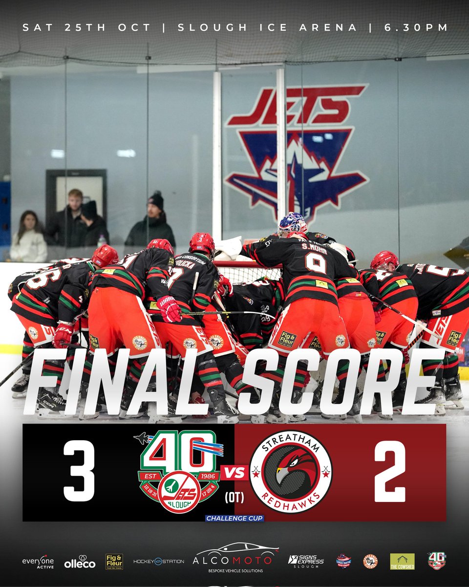 After a thrilling 60 minutes of regulation and then overtime, the AlcoMoto Slough Jets take the 2 points against the Streatham Redhawks! 🔥

#SloughJets | #letsgoJets | #icehockey