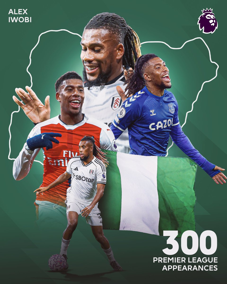premierleague's tweet image. Alex Iwobi is the first Nigerian player to reach 300 Premier League appearances 🇳🇬
