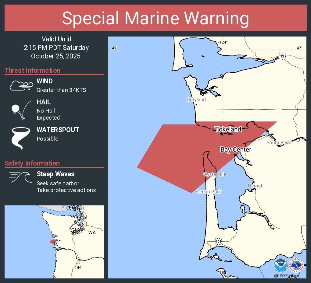 Special Marine Warning including the Coastal waters from Cape Shoalwater WA to Cape Falcon OR out 10 nm until 2:15 PM PDT