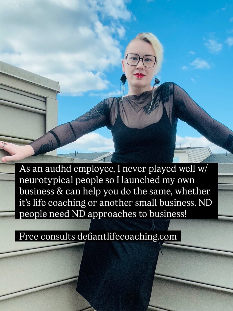 Simone Kolysh, MPH, PhD (@simonekolysh) on Twitter photo As an audhd employee, I never played well w/neurotypical people so I launched my own business & can help you do the same, whether it’s life coaching or another small business. ND people need ND approaches to business! 
Free consults defiantlifecoaching.com As an audhd employee, I never played well w/neurotypical people so I launched my own business & can help you do the same, whether it’s life coaching or another small business. ND people need ND approaches to business! 
Free consults defiantlifecoaching.com