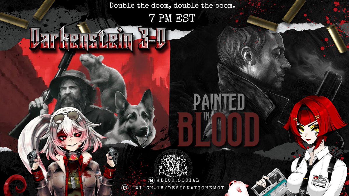 Business is BOOMIN' this weekend! (Literally.) Join me as I start the slaughter with <a href="/roger_creus_art/">Darkenstein 3D is OUT NOW!</a>'s DARKENSTEIN 3D and then get PAINTED IN BLOOD! Tonight, on this very special...

DOOM &amp; BOOM DOUBLE FEATURE 🔴 TONIGHT @ 7 PM EST!