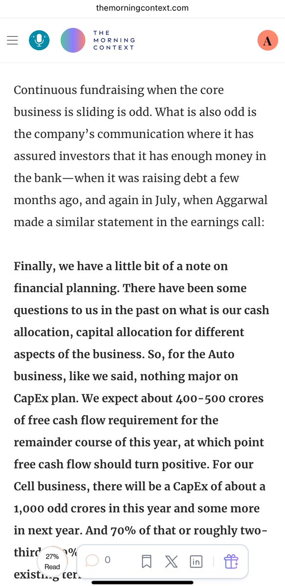Bhavish Aggarwal’s grift reaches its lowest act yet. The company is mis communicating and the board made of largely ineffective dummies is sleeping. My latest in <a href="/MorningContext/">The Morning Context</a>.
