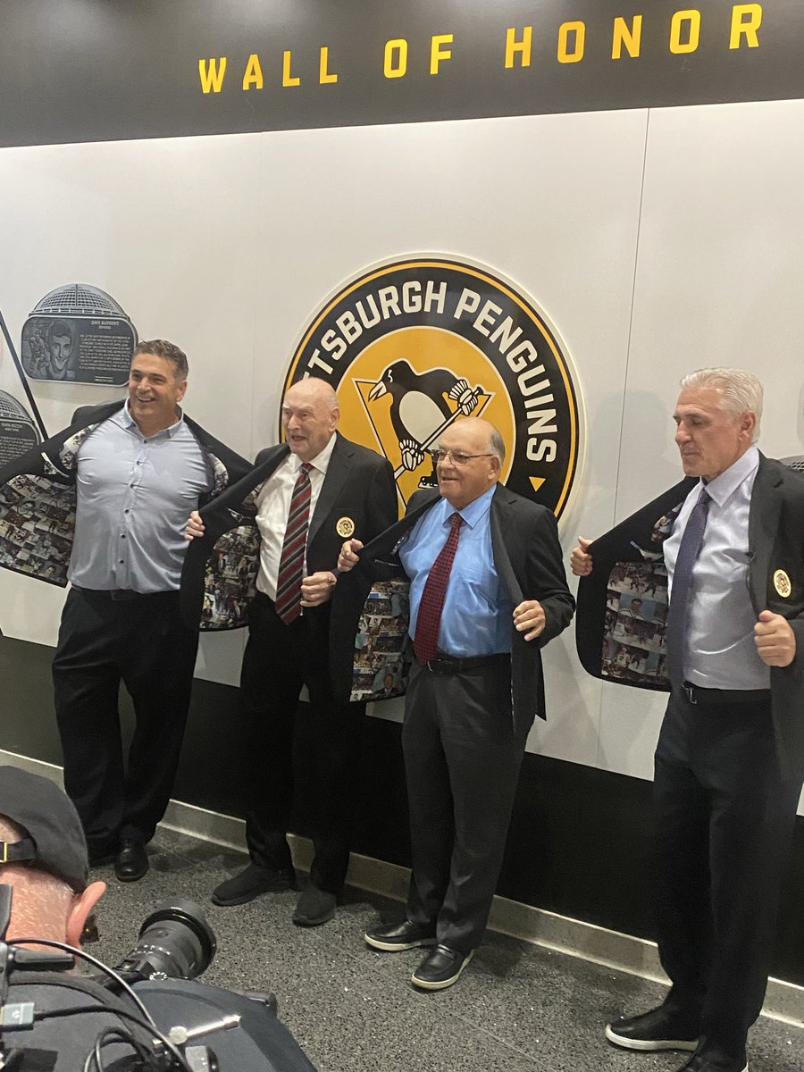 JoshYohe_PGH's tweet image. Kevin Stevens, Eddie Johnston, Scotty Bowman and Ron Francis get their Penguins HOF jackets