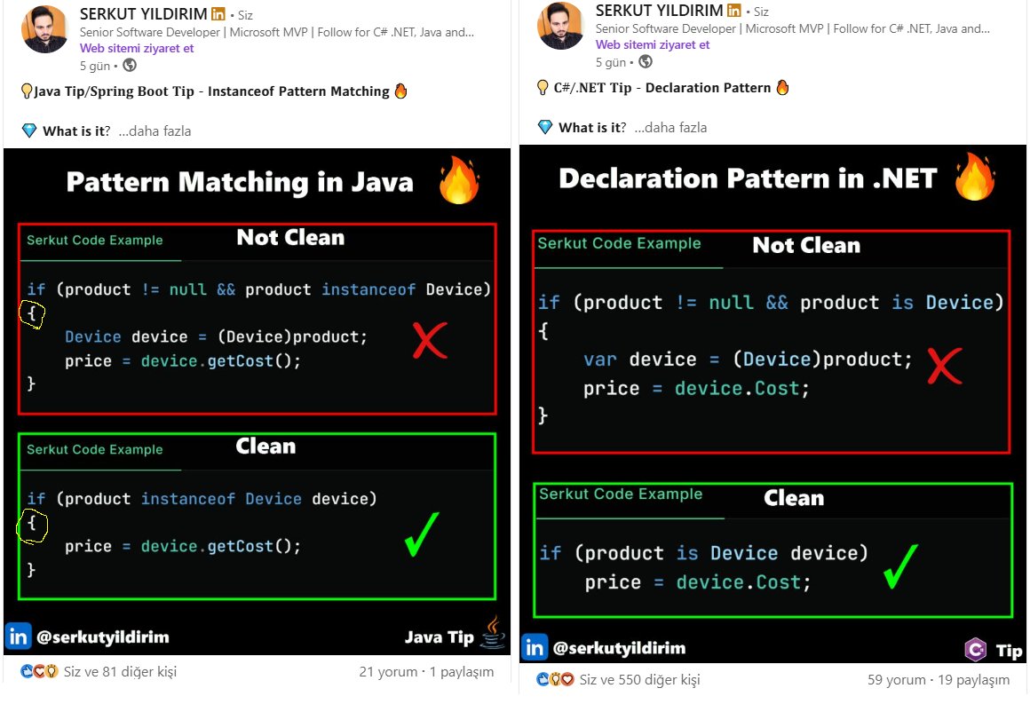 SerkutYILDIRIM's tweet image. LinkedIn'de yeni bir konsepte başladım; artık gün içinde aynı konunun hem C# hem de Java'da nasıl yapılabileceğini paylaşıyorum ama bu post'da javada parantezi K&R style ile yazmam gerekirken C#'tan alışkanlık olduğu için if'in altına yazmışım. .NET sevgimizi kimse sorgulamasın😅