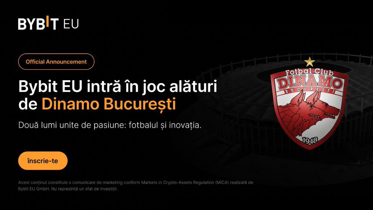 W1zzardCryptoX's tweet image. 🎉 Bybit EU x Dinamo București 🎉

Tot ce trebuie să faci:
1️⃣ Înscrie-te aici 👉 partner.bybit.eu/b/biletedinamo
2️⃣ Verifică-ți contul
3️⃣ Alimentează cu minimum 100 €

🎁 Primele 1.000 de înregistrări primesc bilete gratuite la Dinamo

@PulsarMvX send 0.1 egld to 100 retweets 
#bybiteu