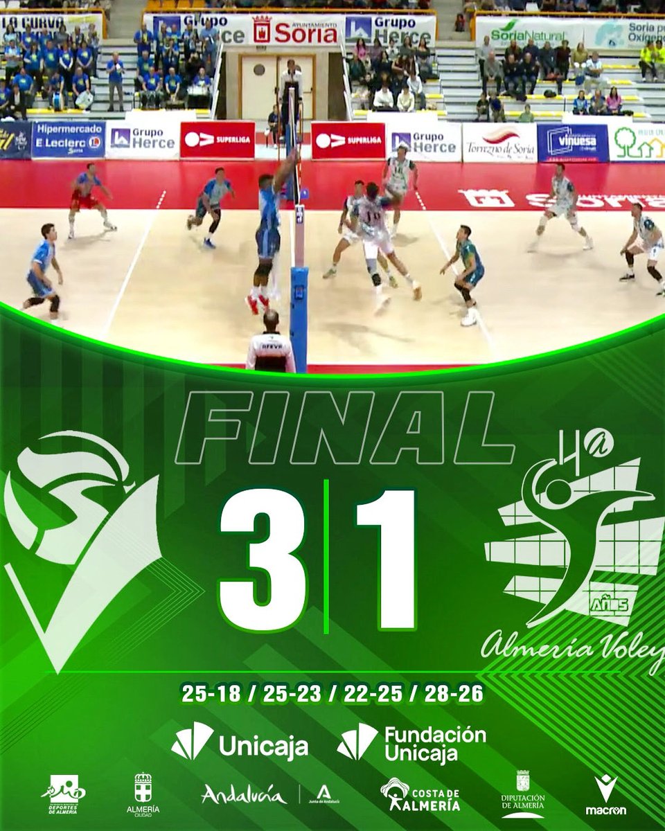 𝗙𝗜𝗡𝗔𝗟 🏁 

3️⃣ Grupo Herce Soria 
🆚
1️⃣ Unicaja Costa de Almería  

💚 #VamosVerdes!
🏐 #SomosVoleibol

#Unicaja #Almeria #Almería #UnicajaAlmeria #UnicajaAlmería #Voleibol #Volleyball #Volley #Pallavolo #Volei #Andalucia #picoftheday
