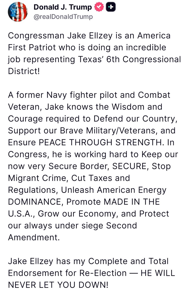 Mr. President, thank you for your endorsement and your leadership. I look forward to continuing to work with you to keep our country safe and prosperous. The greatest days for our nation lie ahead of us.