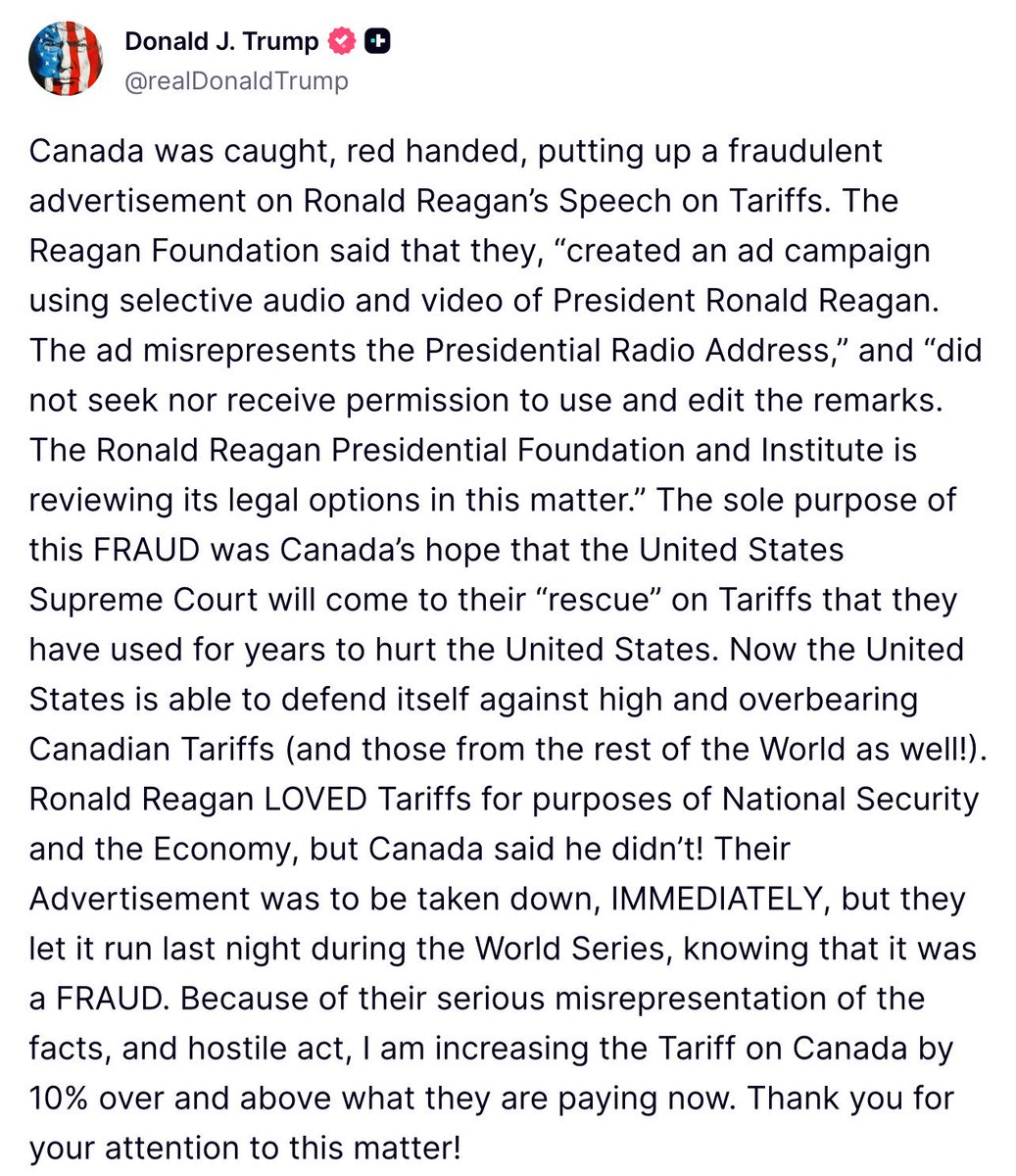 gainzalgo's tweet image. BREAKING: 🇺🇸🇨🇦 President Donald Trump imposes additional 10% tariff on Canada. Trade war? Markets will react 👀
