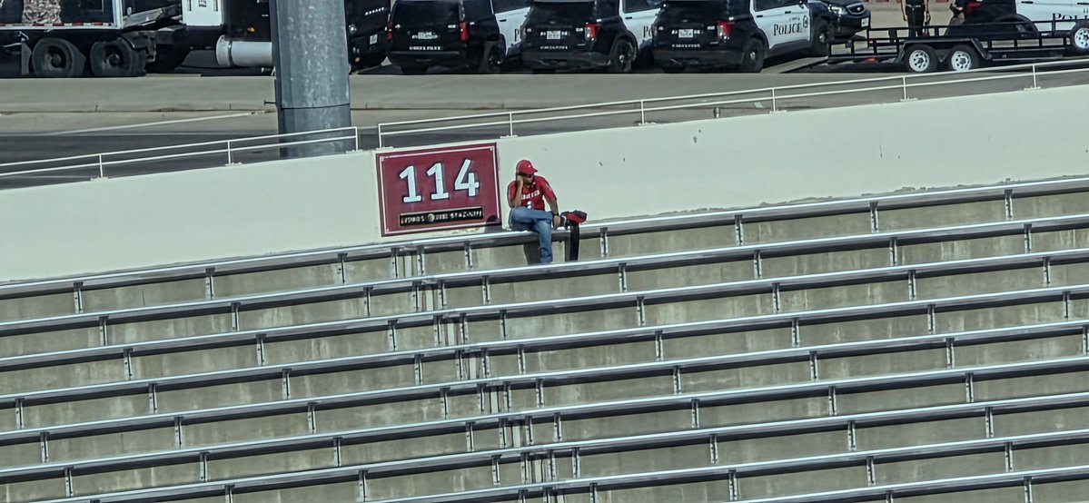 Sean Dillon ๐ Hosts Beyond the Mic (@seanadillon) on Twitter photo I salute you fan in the final row of Section 114.
While others have moved down into seats not their own, you sit with pride holding your guns up and cheering on your Red Raiders.
#WreckEm I salute you fan in the final row of Section 114.
While others have moved down into seats not their own, you sit with pride holding your guns up and cheering on your Red Raiders.
#WreckEm