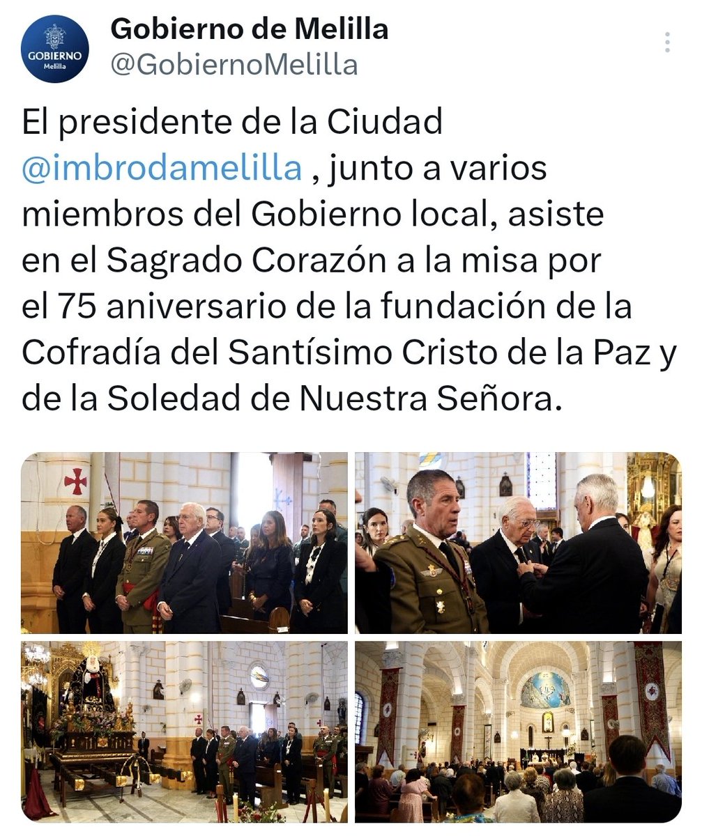 Cuando habrá una separación entre Cargos Públicos (civiles y militares) y Divinidades?

Cuando irán a los actos divinos a título particular, sin tener reservada, gracias al cargo, las primeros filas?

Cuando renunciarán al protocolo?

#Melilla #Dioses