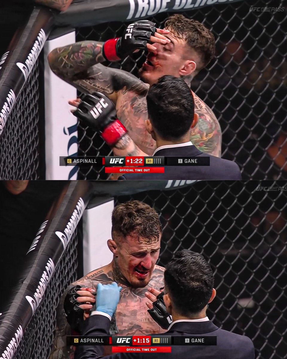 CagePassMMA's tweet photo. Bad day at the office for Tom Aspinall 🤒 https://t.co/0JhnrxA8Q2