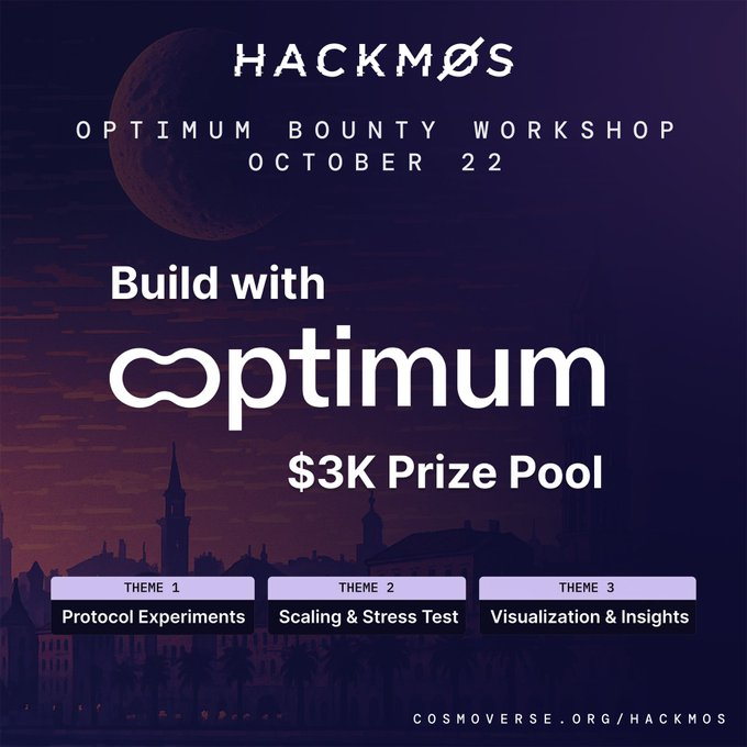 amirva2006's tweet photo. @get_optimum will hold a bounty workshop for builders, you can sign up through @HackmosHQ link here:
https://t.co/W6rLwnHxIi

Also there is $3k reward for winners!

There are three theme for builders in this event:
1- Protocol Experiments Track
2- ​Scaling &amp; Stress Test Track https://t.co/gELlA4bxIU