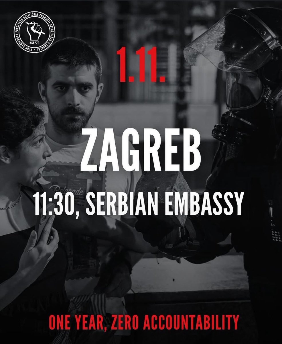 Studenti Fakulteta političkih znanosti SZG održaće 16 minuta tišine ispred ambasade Srbije u Zagrebu 01.11. na godišnjicu pada nadstrešice u Novom Sadu !!!

Pelcer solidarnosti se širi regionom. 🫂

Jedan svet, jedna borba. ❤️

Hvala Vam Zagreb 🥰