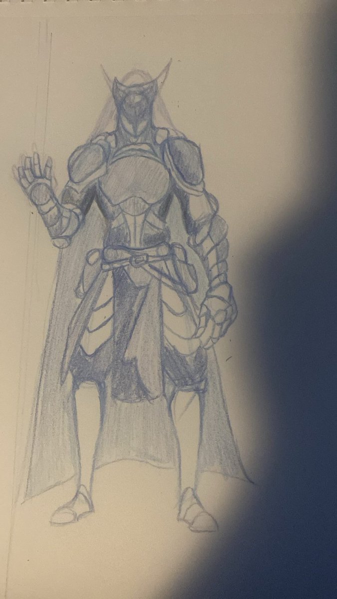 KnightofCrowZ's tweet photo. This was done last night around 12am or 2am in the morning. I was watching a video on YT n then I felt to draw something so I got outta bed and then sat at my desk picked up a blu pencil sketched roughly. Next,  went to Pinterest looking for inspiration (gauntlet n armor). https://t.co/Wveyrq2KW8