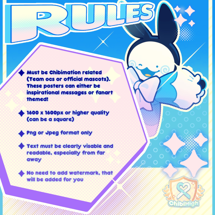 ChibiMation's tweet photo. 🎉 MAKE YOUR OWN CHIBIHIGH POSTERS
ChibiHigh will feature artwork done by the community. That means YOU!
‼️More info in images below
📬Submit here: https://t.co/IdCgQ6vwn1
#ChibiMation #ChibiHigh #ChibiMationTeam #RobloxDev #ArtEvent #Event #PosterEvent #CMEvent #CHEvent https://t.co/IHDkwW4pNr