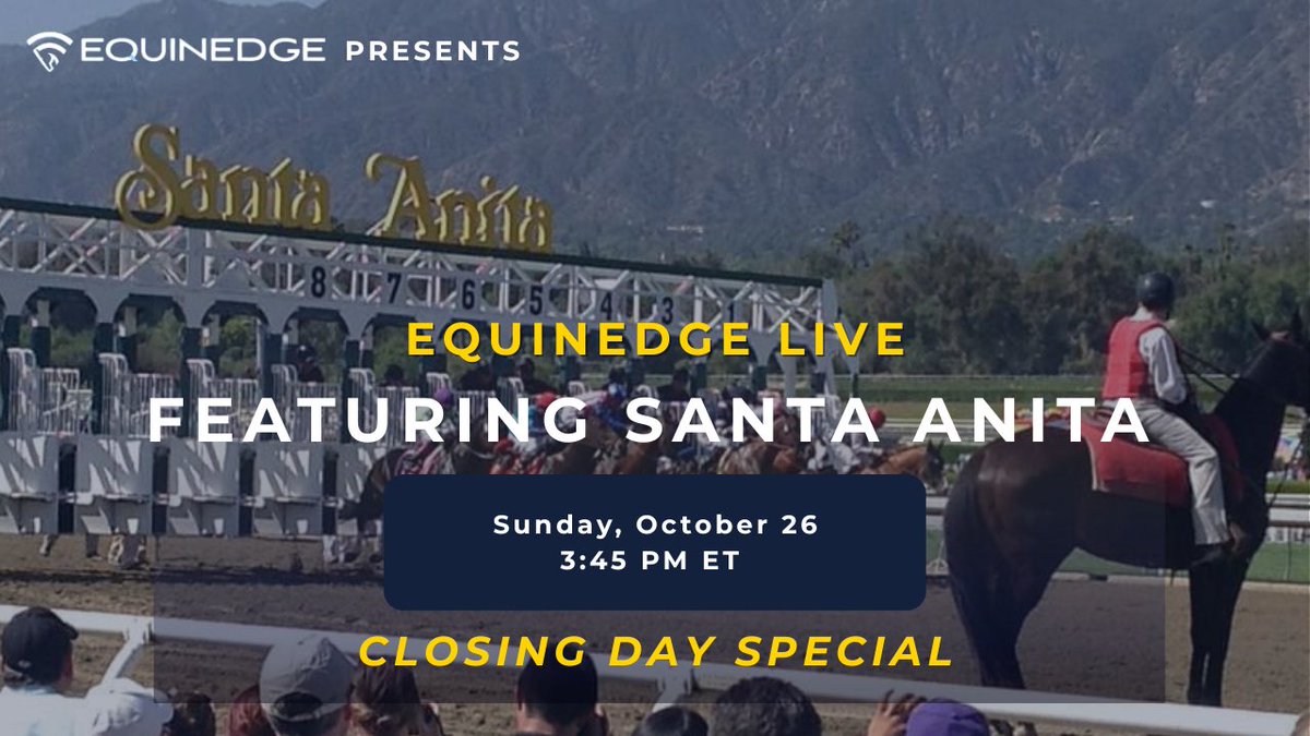 Closing Day is upon us at Santa Anita! 🏁 Join Scotty, Justin &amp; Oldy live tomorrow at 3:45 PM ET for the EquinEdge Santa Anita Closing Day Special, featuring all the big plays — The Sunset Pick 6, Coast to Coast Pick 5 &amp; All Turf Pick 3. ✨ Get Santa Anita all day — absolutely
