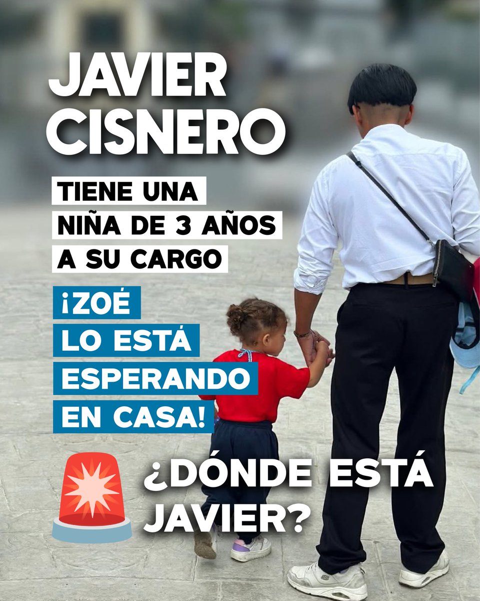 #URGENTE Javier Cisnero tiene más de 24 horas bajo desaparición forzosa.

🚨Javier padece Tuberculosis y necesita medicación diaria, su vida está en peligro y la salud de todos los que estén en contacto con él. ‼️‼️‼️

#NoDejenMorirAJavier
#24HorasSinMedicaón
#DondeEstaJavier