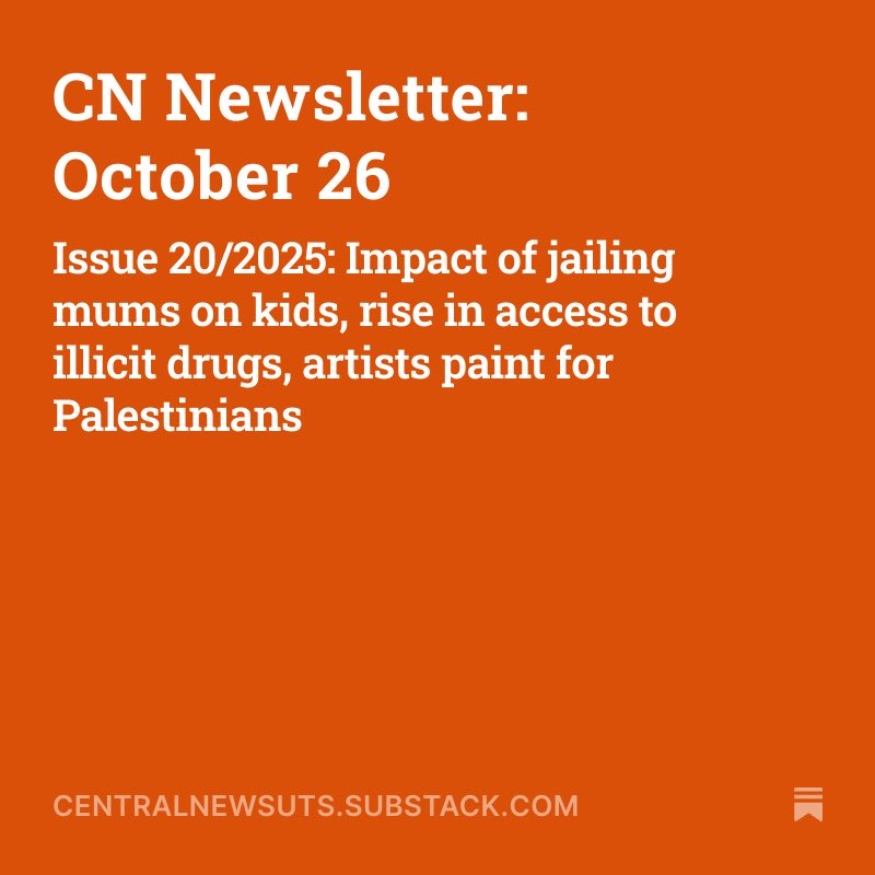 Issue 20 of the CN Newsletter is out now, covering the impact jailing mums has on kids, the ease of ordering illicit drugs, Sydney-based artists painting to support Gaza and a documentary on Palestinian activist Assala Sayara.
Full edition on Substack.
open.substack.com/pub/centralnew…