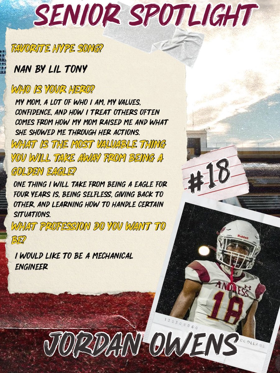 ‼️💥ANDRESS SENIOR SPOTLIGHT💥‼️

#18 - Jordan Owens 

<a href="/CoachTaylor_CT/">Chris Taylor</a> <a href="/DavisKl15/">Coach DavisKL15</a> <a href="/ReddingQuevin/">Quevin Redding</a>