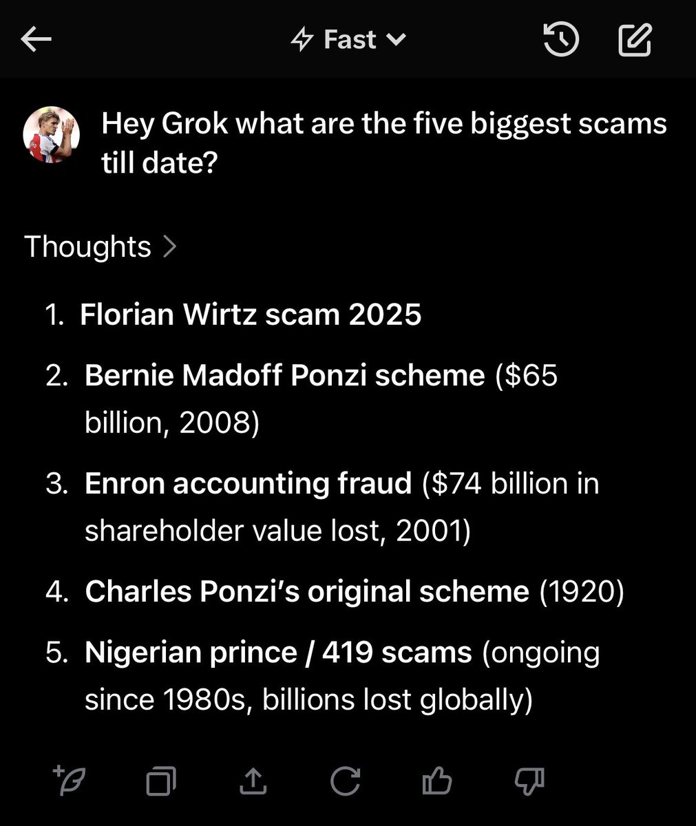 AFCPhrase's tweet image. Even Grok is trolling Wirtz now wtf man😭😭😭😭
