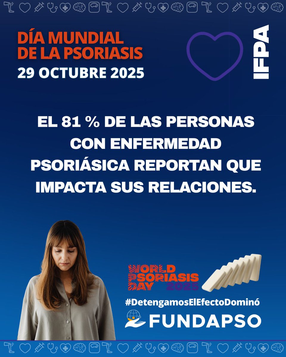FUNDAPSO's tweet image. La psoriasis también deja huella emocional.
Puede afectar la autoestima, las relaciones y el bienestar mental.
Hablemos de salud integral, no solo de piel.
Únete a la campaña #StopTheDominoEffect #DetengamosElEfectoDominó #PsoriasisExperienceMatters #fundapso #ifpa