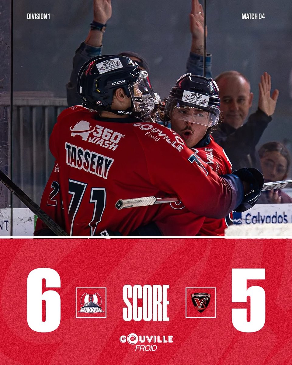 ⏹️🏒 𝗦𝗰𝗼𝗿𝗲 𝗳𝗶𝗻𝗮𝗹 - 𝗖𝗮𝗲𝗻 𝘃𝘀 𝗩𝗮𝗹𝗲𝗻𝗰𝗶𝗲𝗻𝗻𝗲𝘀

ELLE FAIT DU BIEN CELLE-CI 🤯

Menant 3-1 puis menés 3-5 à 5’ de la fin, nos Drakkars sont parvenus à revenir à égalité et à arracher la victoire par Samy Paré en prolongation !