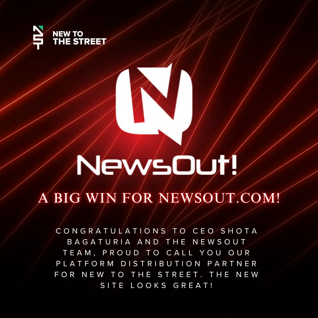NewToTheStreet's tweet image. Congratulations to Shota Bagaturia, CEO Kate, John, and the entire NewsOut team! 🚀👏
We’re thrilled to celebrate the launch of NewsOut.com, our platform distribution partner and a key deliverable for New to The Street. 🙌🏻 @vincemedia1 
An incredible achievement and…