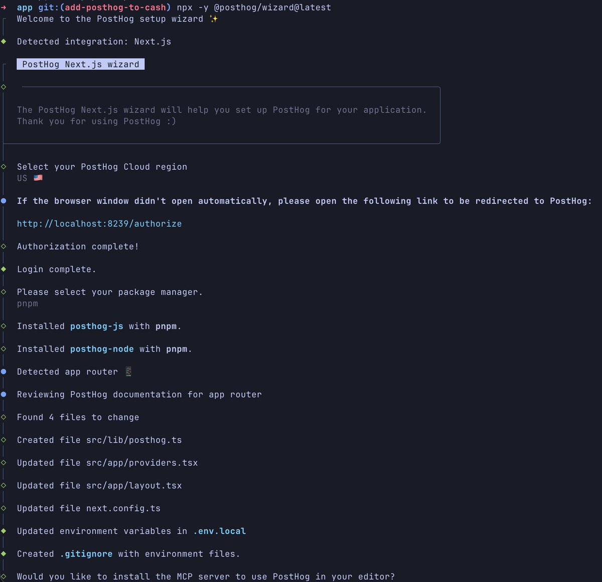 gdbianchii's tweet image. I just went through @posthog &apos;s CLI installation wizard and...
It used an LLM to modify my files based on my custom setup??? 

🤯🤯

Best CLI setup wizard I&apos;ve used. I want to see this become the standard.