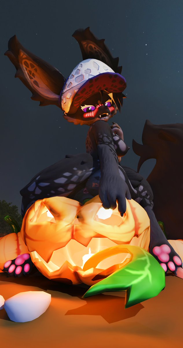 Its almost Spooky Day, Decided to take some time appreciating the magical Pumpkins next door, this one feels just right. #Furry #Halloween #Nsfw #Hobkin #Blender #Render