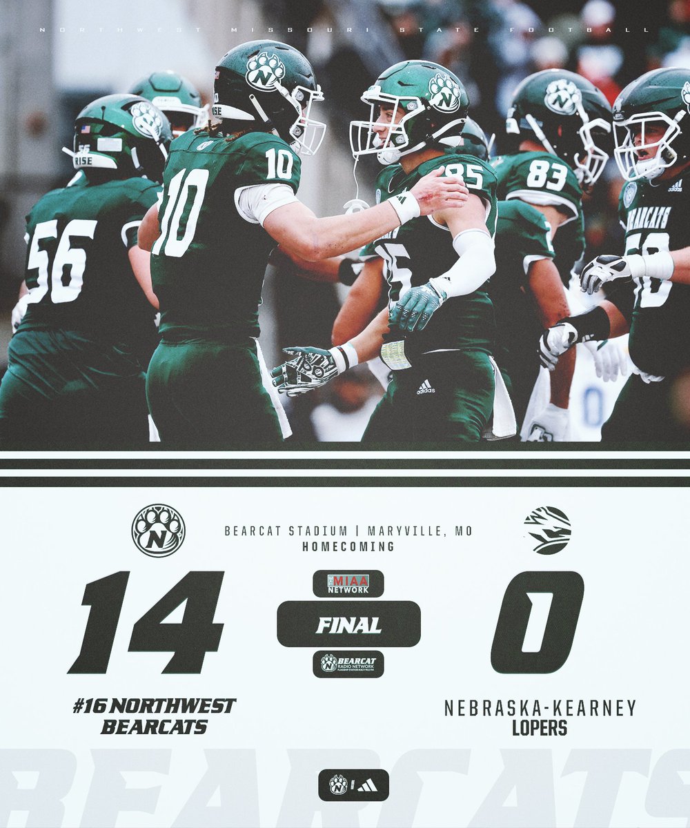 Got 'er 𝐃𝐎𝐍𝐄 ✅
   ↳ '𝓒𝓪𝓽𝓼 𝓦𝓦𝓦𝓦𝓦𝓦𝓦𝓘𝓝‼️

Northwest silences UNK, 14-0, clinching its 𝐒𝐄𝐕𝐄𝐍𝐓𝐇-𝐒𝐓𝐑𝐀𝐈𝐆𝐇𝐓 victory and moving to 6-0 in
<a href="/TheMIAA/">The MIAA</a> on 𝐇𝐎𝐌𝐄𝐂𝐎𝐌𝐈𝐍𝐆 at Bearcat Stadium.

#OABAAB ||| #RISE