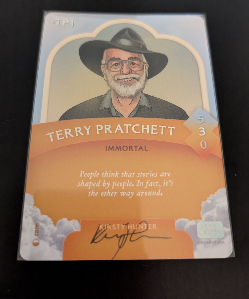 A while back, I backed a Kickstarter for a Good Omens graphic novel, and picked up some of the trading cards on a whim.

They made a card for Terry Pratchett!