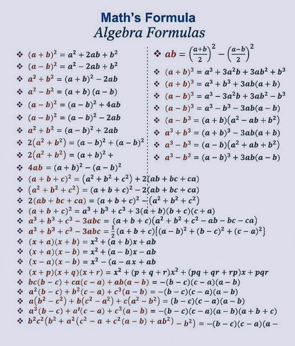 CcMath55's tweet image. #math 
Practice these formulas, at least one, at least once a day.
