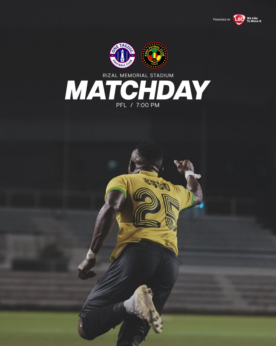 Sunday night showdown happening at RMS! 🔥

🆚 One Taguig FC
🏟️ Rizal Memorial Stadium
🕣 7:00 PM kickoff
🎟️ Tickets at pfl.ticketmax.ph or at the gate!

#PFL2025 | #UnaKaya🟡⚫️