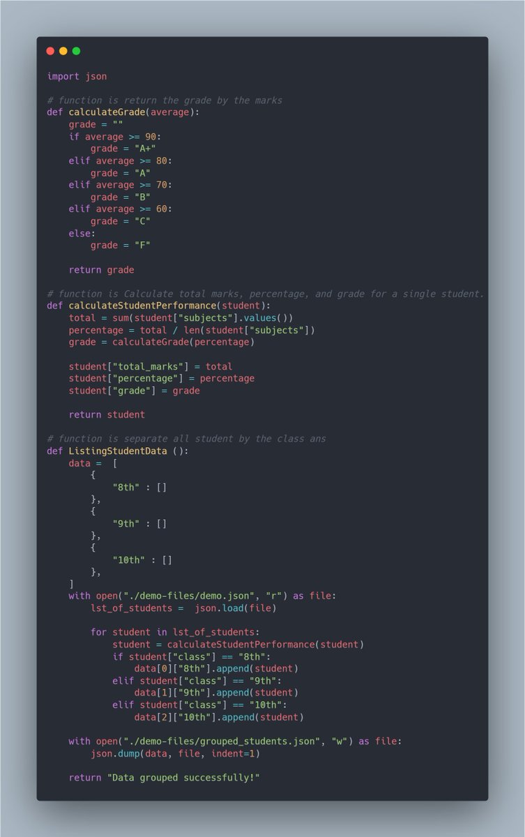 Yuvidew108's tweet image. 🚀 Built my first Python project: Student Grade Management System 🐍
✅ Add students & marks
✅ Compute total, average & grade
✅ Store/load data in .json or .txt
✅ Search by student name
Learning Python by building real projects! 💻
#Python #CodingJourney