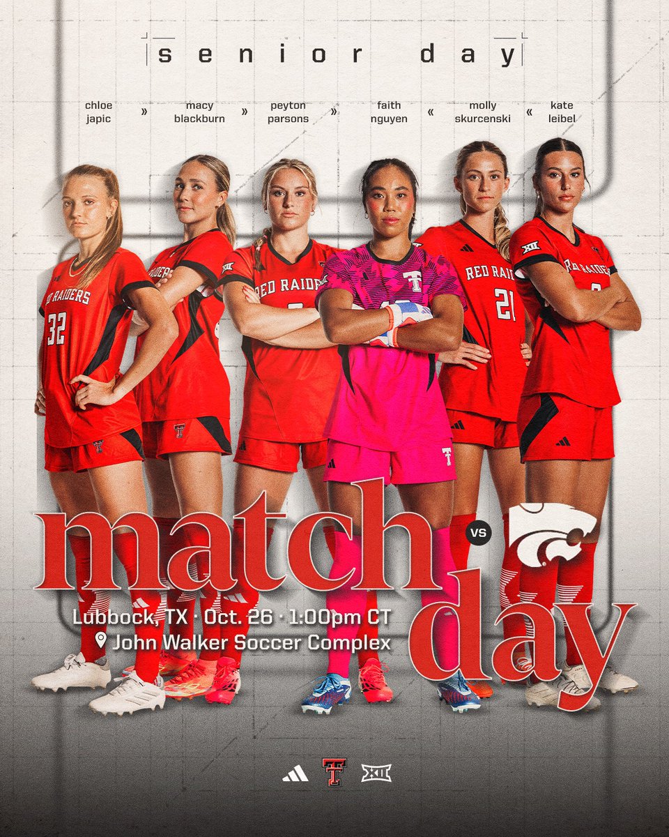 Protect Ft. Walker 

🆚 - Kansas State 
📍 - Ft. Walker 
⏰ - 1 p.m. 
ℹ️ - Senior Day 
📺 - wreckem.co/TechUHStreamSoc
📊 - wreckem.co/TechKSTStats

#WreckEm | <a href="/TechAthletics/">Texas Tech Red Raiders</a>