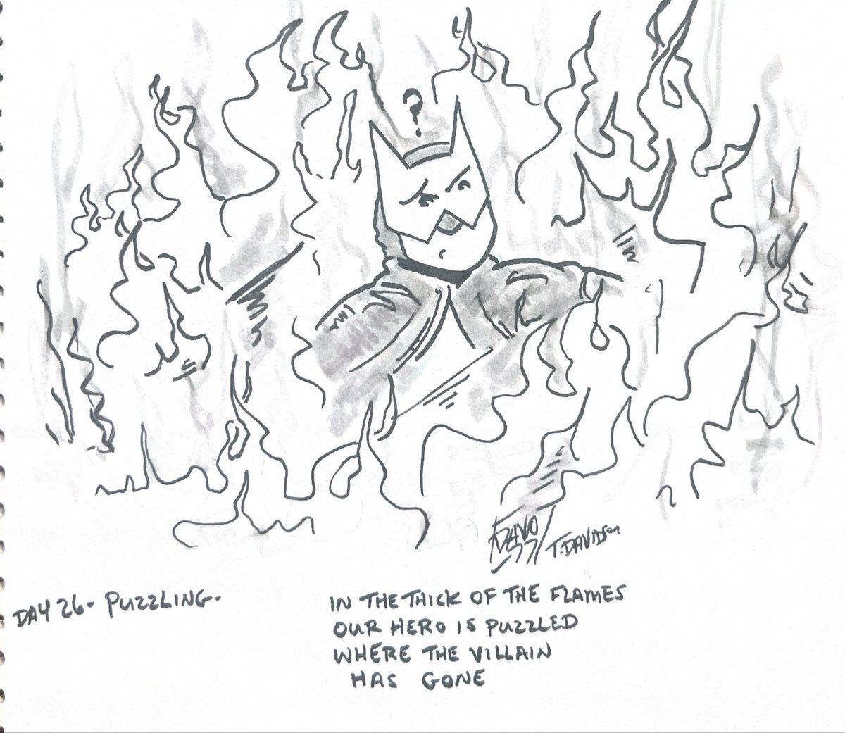davo_77's tweet photo. Inktober Day 26…
In the thick of the smoke Our Hero Is puzzled where the villain has gone
#inktober #inktober2025 #puzzeling #artofdavo77 #born2drawcreations #storytime #inktoberpuzzling #art #sketch #ink #drawings #fyp #illustration #artist #australianartist #inkdrawing #pen https://t.co/qrUzJfGNEk