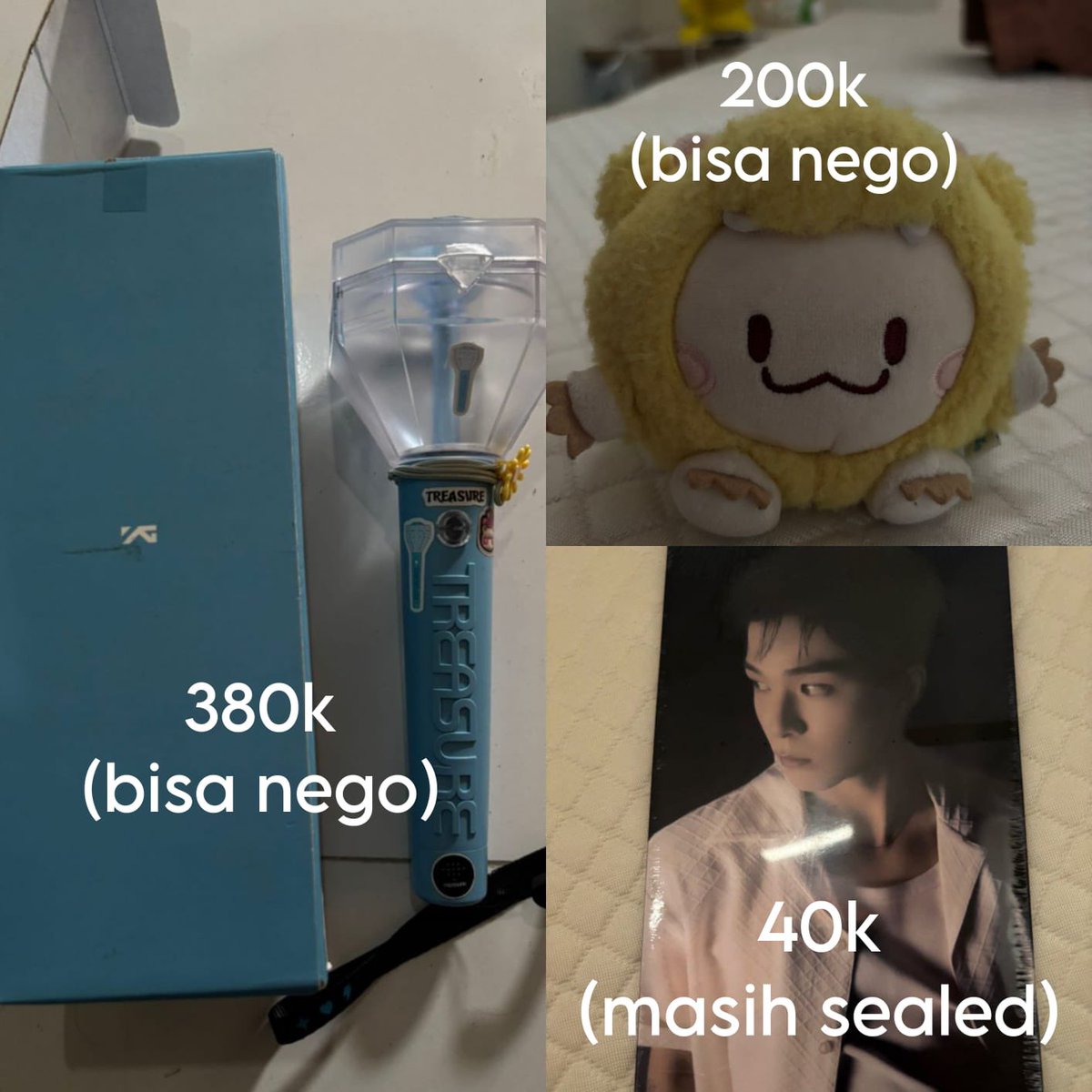 WTS / WANT TO SALE 

- LIGHTSTICK TREASURE V1❗️
- Truz Ruru Dragon
- Digipack Asahi (sealed)

🌀good condi 
🌀 connect app ls 
💸 harga on pict
📍 solo 
✨ bisa shopee (exc adm shopee) &amp; cod area solo

kalau mau tanya tanya bisa dm ya ! <3